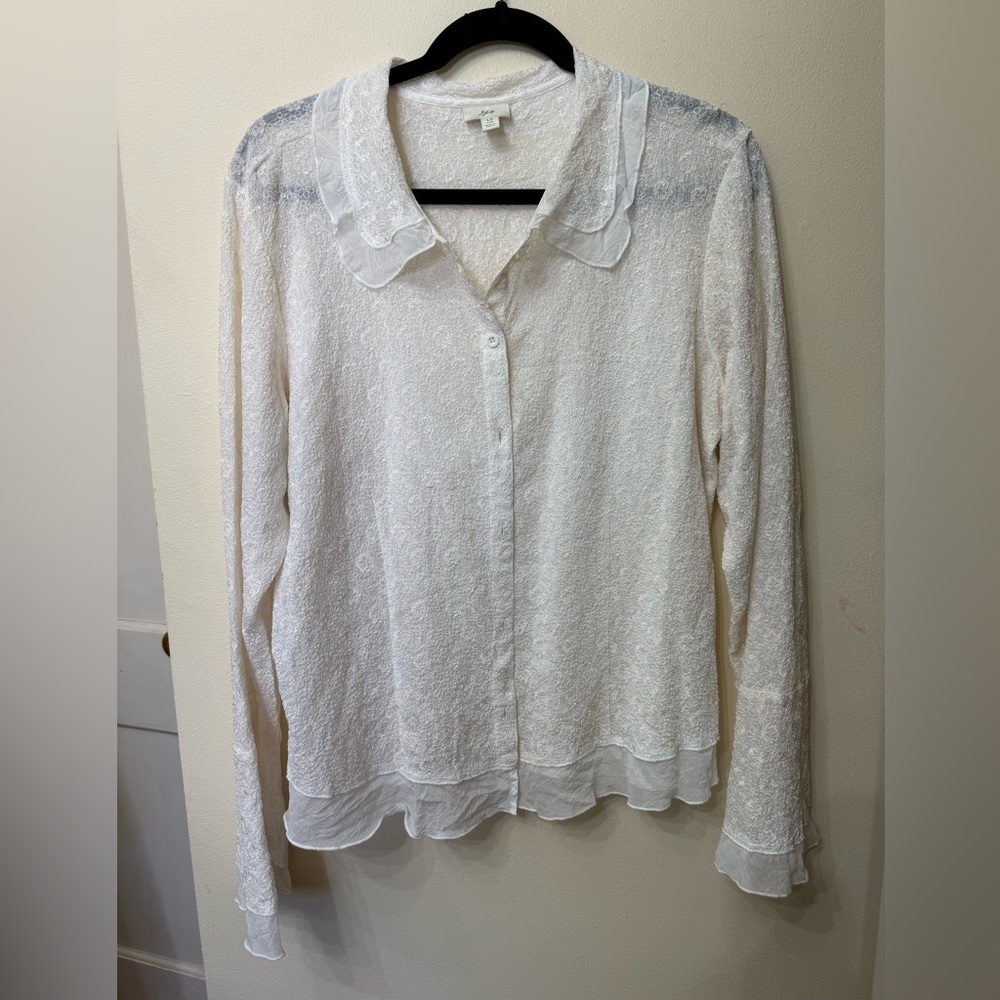 J. Jill Vintage L Cream Lace Sheer Blouse Fairy Whimsical Delicate Cardigan
